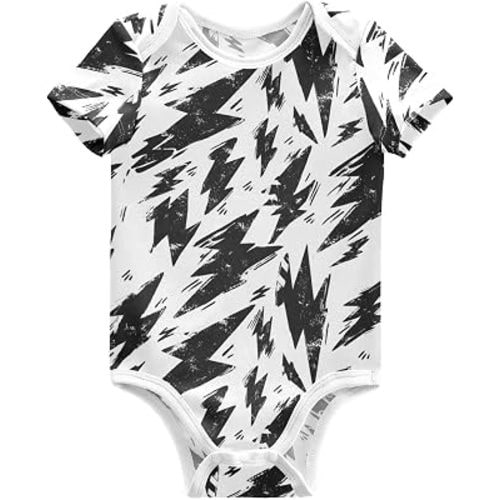 Pigsaly Baby Bodysuits Vintage Black Lightning Bolts Newborn Short Sleeve Jumpsuit Boy Girl 3M