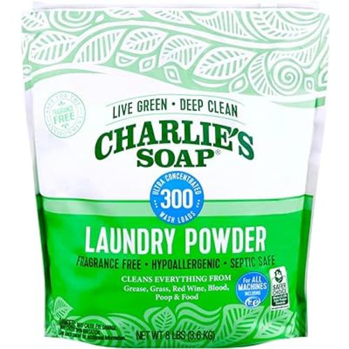 Charlie’s Soap Hypoallergenic Laundry Detergent Powder Baby Gentle 8lb Bag Fragrance Free Plant Based Deep Cleaning – Biodegradable Eco Friendly Sustainable