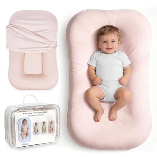 Infant Support Cushion, Baby Lounger for Newborn 0-24 Months, Portable Tummy Time Mat with Soft Cotton Cover for Home, Travel & Supervised, Essential Baby Gift (Pink)