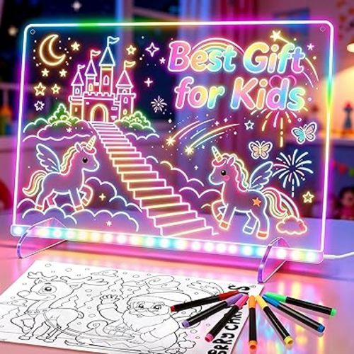 16" Led Drawing Board for Kids with 13 Light Effects, Includes Tracing Book, 7 Markers, Hanging Chain-LED Note Board with Colors, Light up Dry Erase Boards for Age 3+ Birthday Christmas Gift Ideas