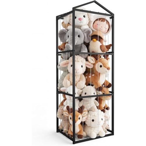 NomNest Stuffed Animal Storage Zoo, Large Carbon Steel Plushies Organizer, Heavy Duty Metal Teddy Bear Toy Holder for Kids' Bedroom & Playroom & Nursery (Non-Wheeled, Black)