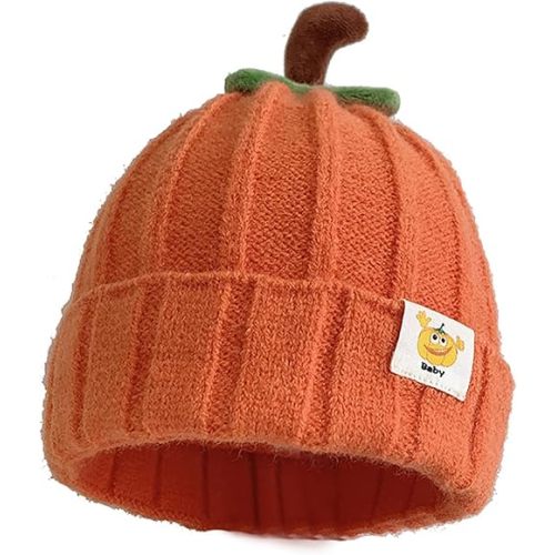 Pumpkin Knitted Beanie Hat Winter Thick Warm Soft Cute Hat Capfor Infant Kids Toddler Boys Girls for Halloween Christmas Orange