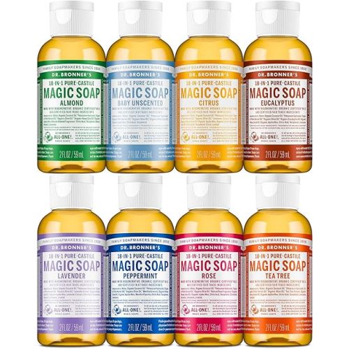 Dr. Bronner's Magic Soap-Pure-Castile Liquid Soap (2 Ounce, Variety Gift Pack)- Regenerative Organic Certified Oils, 18-in-1 Uses: Body, Hair, Laundry, Pets & Dishes, Concentrated, Vegan, Non-GMO