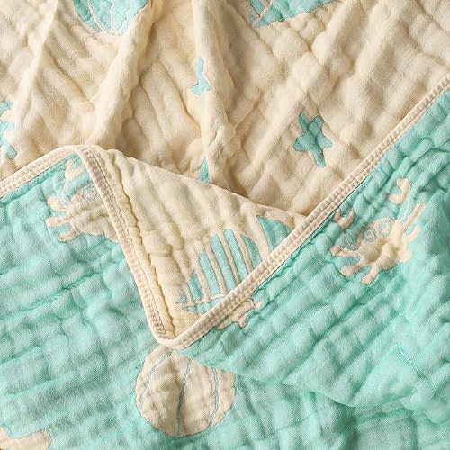 Ultra Soft Muslin Baby Blanket, A Versatile Swaddle and Bed Blanket for Babies, Toddlers, Boys, and Girls (Ocean Green 1 Pack).