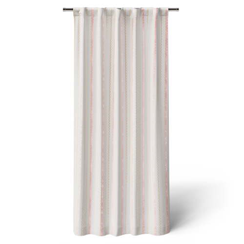 Mainstays Kids White and Pink Scallop Stripe Sheer Overlay Blackout Rod Pocket with Back Tabs Single Curtain Panel, 38" W x 63" L
