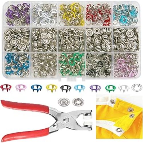 GTAAOY 800PCS Metal Snaps Buttons with Fastener Pliers Press Tool Kit Perfect for DIY Crafts Clothes Hats and Sewing, Snap Button Fasteners Kit for Clothing Sewing(200 Sets,10 Colors,9.5mm)