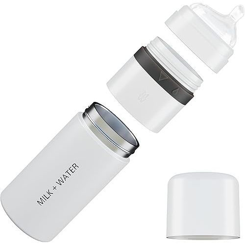 MILK & WATER All in One Baby Bottle & Baby Formula Dispenser On The Go, 9oz - Keeps Water Warm & Formula Fresh - Baby Formula Mixing Bottle with Anti Colic Nipple - Leak-Proof - 3+ Months (White)