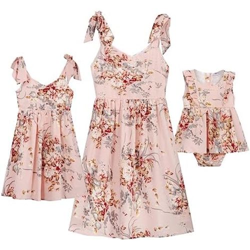 PopReal Mommy and Me Dresses Floral Mom and Daughter Matching Outfits Spaghetti Strap Sleeveless Dress Beach Mini Sundress