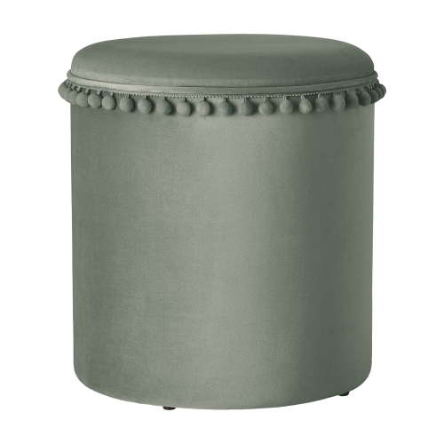 Kvell Pom Pom Kids Storage Ottoman Velvet Upholstery Green Comfy Functional Accent