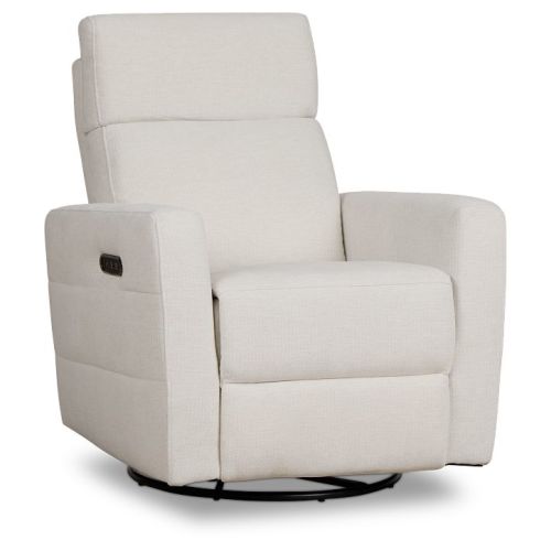 Rae White Fabric Power Swivel Glider Recliner