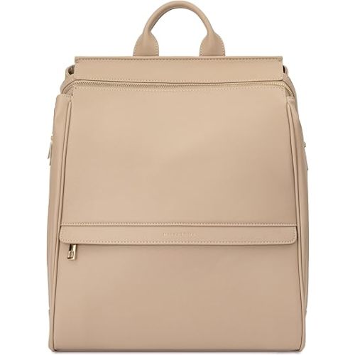 MIA + SOPHIA Leather Diaper Bag Backpack with USB Charging port, Changing Pad, Stroller Straps, and Bottle Holder(Beige Sophia)