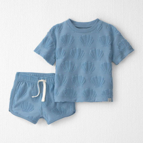Baby Girl 2-Piece Terry Top & Short Set Made with Organic Cotton in Blue Seashells | Carter’s Oshkosh Canada