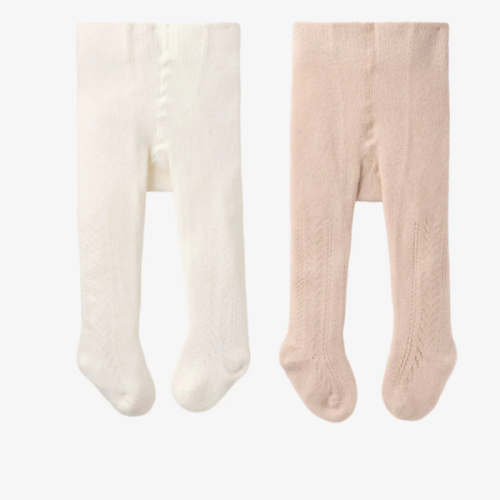 Taupe/White Pointelle Tight Set - 2PK