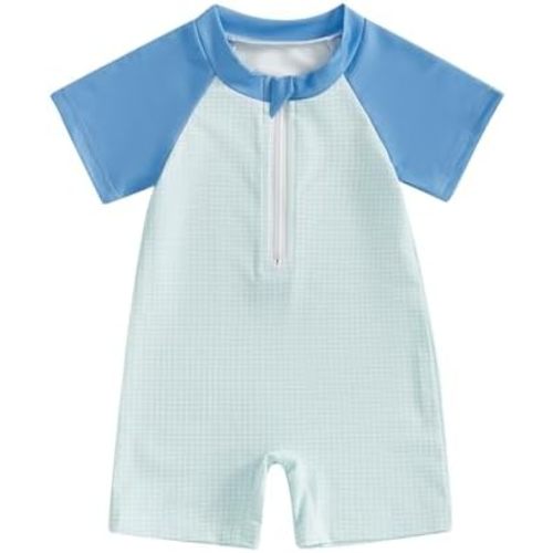 Hnyenmcko Infant Baby Boy Girls Rash Guard Swimsuit Short Sleeve Zipper Bathing Suit Toddler One Piece Swimwear Sunsuit
