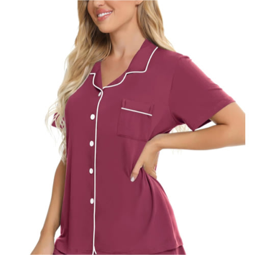 SWOMOG Womens Button Down Pajamas Set Short Sleeve Sleepwear Bride Soft Pj Lounge Sets XS-3XL