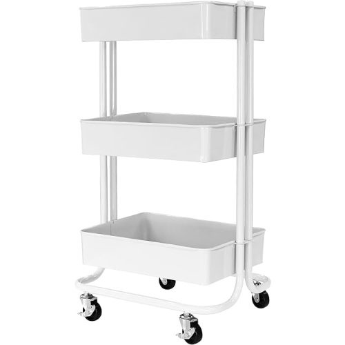 HOMESTEAD 3-Tier Metal Rolling Cart - Easy Assembly, Durable Design, and Versatile Storage for Home & Office