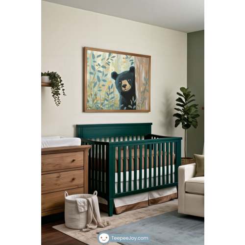 Curious Bear Wall Art for Nursery, Playroom or Kids Bedrooms - Playful Woodland Peekaboo Decor - Peek-a-Bear