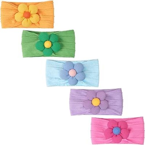 CÉLLOT 5 Pcs Baby Flower Headbands Baby Girls Nylon Headbands Soft Hairbands Hair Accessories for Newborn Infant Toddler Kids(Spring Summer Vibe)