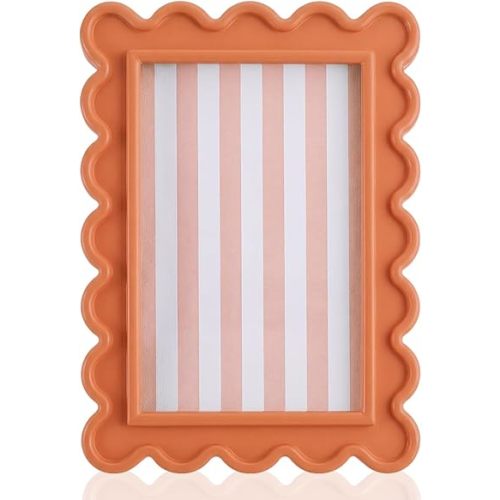 AceOrbit 4x6 Inches Orange Flower Wavy Scalloped Picture Frame Cute