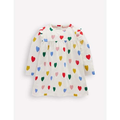 Printed Jersey Dress-Rainbow Hearts