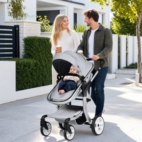 Folding Aluminum Baby Stroller for Infant to Toddler with Diaper Bag and Reversible Seat, Gray