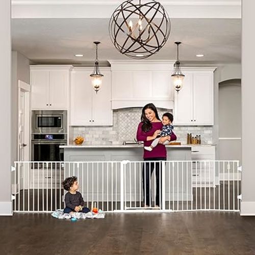 Regalo Safety 56"-130" Super Wide Baby Gate & Play Yard, 2-in-1 Adjustable Safety Gate for Doorways & Bottom of Stairs, Wall Mounted Room Divider, Includes Wall Mount Kit