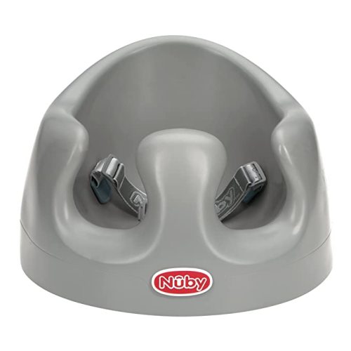 Nuby My Floor Seat - Portable Baby Chair with Soft Foam Cushion, Safety Harness, and High Back Design - 4+ Months - Gray