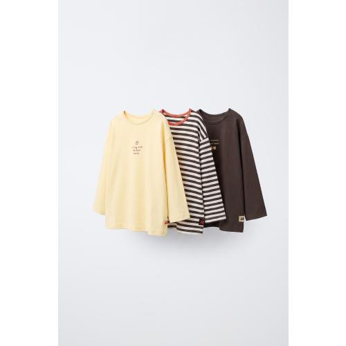 THREE-PACK OF LABEL T-SHIRTS - Brown / White | ZARA United States