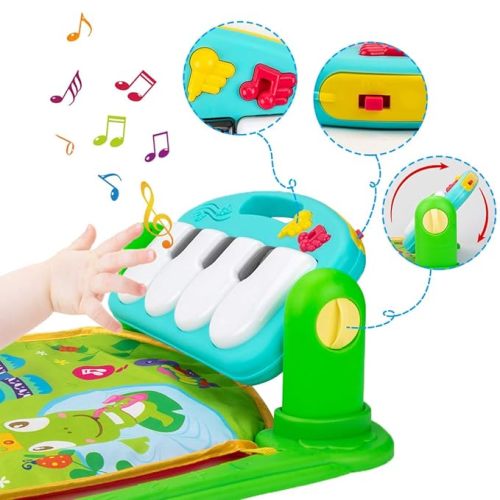 UNIH Baby Gym Play Mat and Piano Gym with Tummy Time Mat, Musical Light Activity Center for Infants Toddlers, Birthday Gift for Newborn - Green