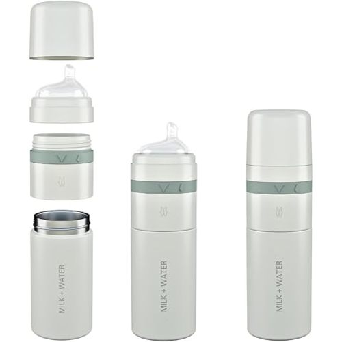 MILK & WATER All in One Baby Bottle & Baby Formula Dispenser On the Go, 9oz - Keeps Water Warm & Formula Fresh - Baby Formula Mixing Bottle with Anti Colic Nipple - Leak-Proof - 6+ Months (Green)
