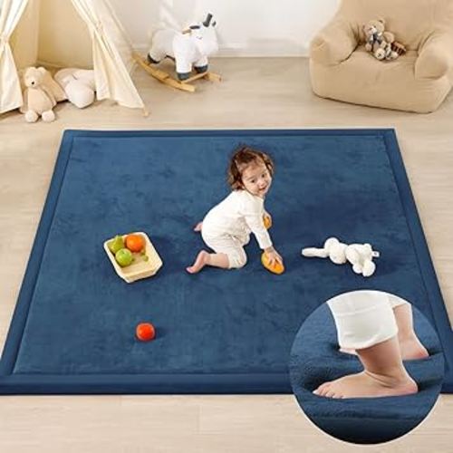 PaPaMat 1.3" Thick Baby Play Mat for Floor Playpen, 50x50 Foam Tummy Time Mat, Padded Support Soft Plush Nursery Rug for Infant Kids Toddler Crawling Kick Activity (Royal Blue)