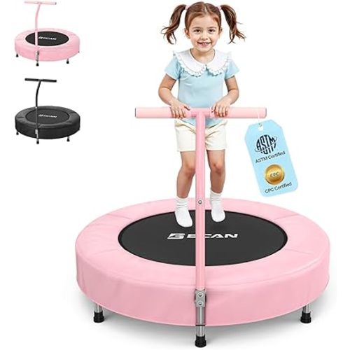 BCAN 36'' Toddler Trampoline, ASTM Certified - Kids Trampoline for Ages 1-6, Foam Handle & Safe Thickened Cover, Mini Trampolines for Kids Indoor, Easy to Assemble