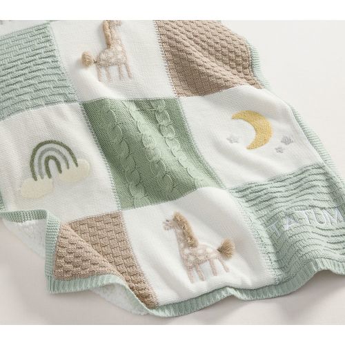 Giraffe Heirloom Sherpa-Backed Patchwork Knit Baby Blanket