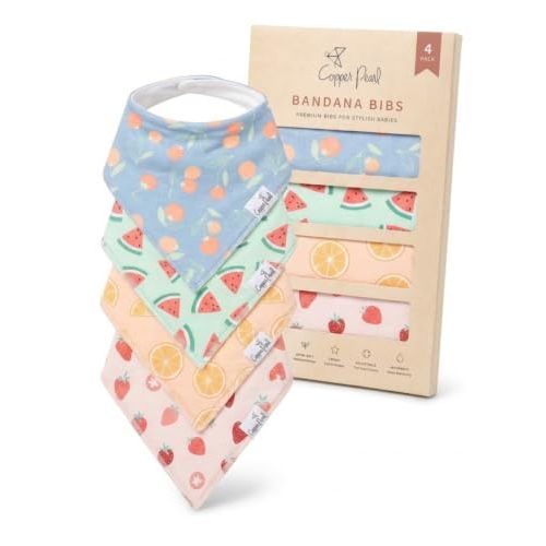 Copper Pearl Baby Bibs 4 Pack, Printed Bandana Drool Bibs for Baby Girl & Boy, Soft Cotton Drooling Teething Bibs