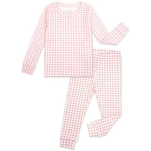 moimoln Baby Toddler Pajama Set, Soft Cotton Modal Snug-Fit Sleepwear, Plaid Check & Solid (6M-8Y, 1/2 Pack)