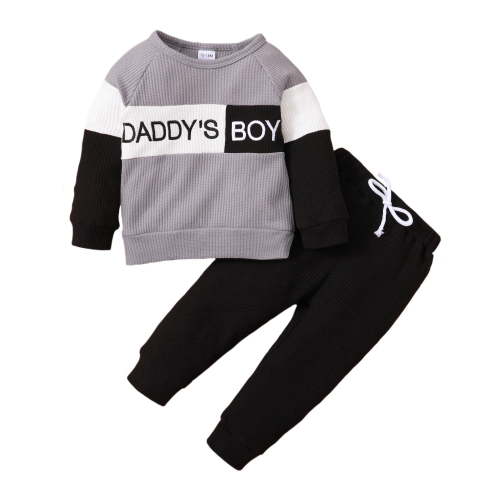12 Months Baby Boys Outfit 18 Months Boys 2PCS Fall Winter Clothing Set Letter Print Round Neck Toddler Boys Long Sleeve Top Pants Set Gray
