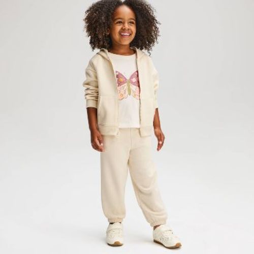 Toddler Girls' Cozy Fleece Jogger Sweatpants - Cat & Jack™ Cream 5T