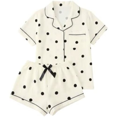 Verdusa Pajamas For Women Set 2 Piece Summer Pajama Sets Cute Pjs Lounge Matching Button Shirt with Shorts