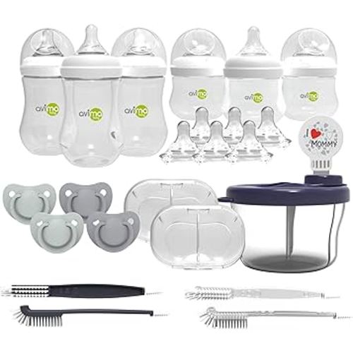 Anti Colic Baby Bottle Starter Set - 22 Pieces, Medium & Slow Flow Nipples, Infant Pacifiers, Formula Dispensers & More - Baby Bottle Sets for Newborn 0-6 Months