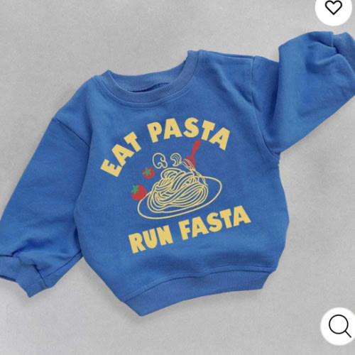 EAT PASTA RUN FASTA Baby Toddler Slogan Blue Sweatshirt