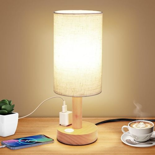 Small Bedside Table Lamp for Bedroom set of 2,Minimalist Wood Base & Round Fabric Shade,Mini Cute Cozy Warm Nightstand Boho Lamp set, Study Desk Night Stand Light for Room, Dorm,Nursery,Living Room