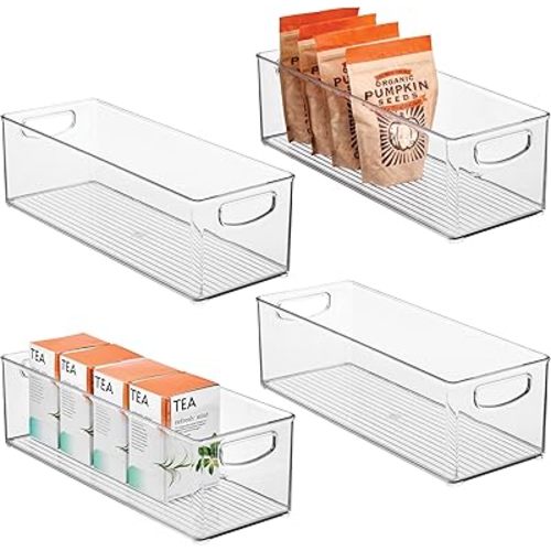 iDesign Plastic Stackable Pantry Bin - Storage Bin with Handles for Cabinets or Fridge - Set of 4 - Clear