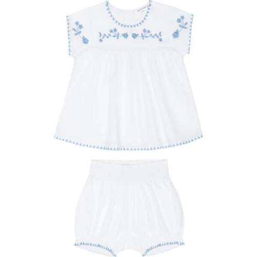 baby girls white embroidered top and bloomer set
