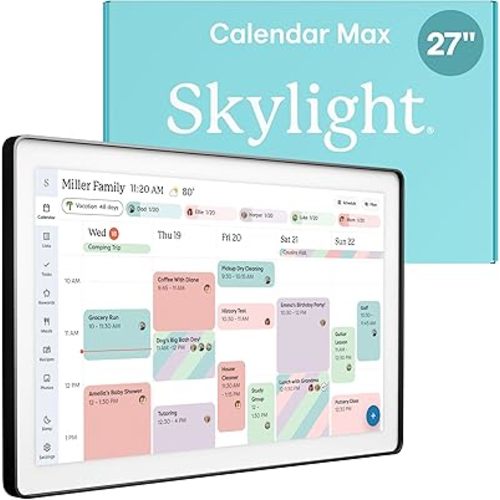 Skylight Calendar Max: 27-Inch Smart Digital Calendar & Chore Chart, Family Organizer with Interactive Touchscreen Display – Wall Mountable in Portrait or Landscape, Charcoal Shadowbox Frame