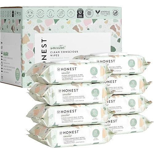 The Honest Company Clean Conscious Multi-Use Wipes, Unscented Hypoallergenic Baby Wipes for Sensitive Skin, 99% Water Plant-Based Compostable Wipes, Geo Mood, 576 Count