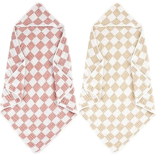 Hooded Baby Towels Soft Baby Bath Towels 32"x32" 2-Pack(Pink&Beige)