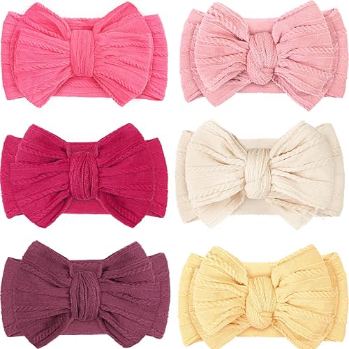 CÉLLOT 6 Pcs Baby Bows Headbands Nylon Hairbands Baby Girl Bows Hair Accessories for Newborn Infant Toddler Essentials (Red)