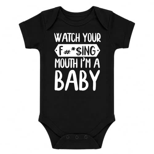 CBTwear Watch Your Mouth I'm a Baby Funny Baby Bodysuit | Cheeky family humor for baby showers, newborn welcomes, casual outings, and reaction photos