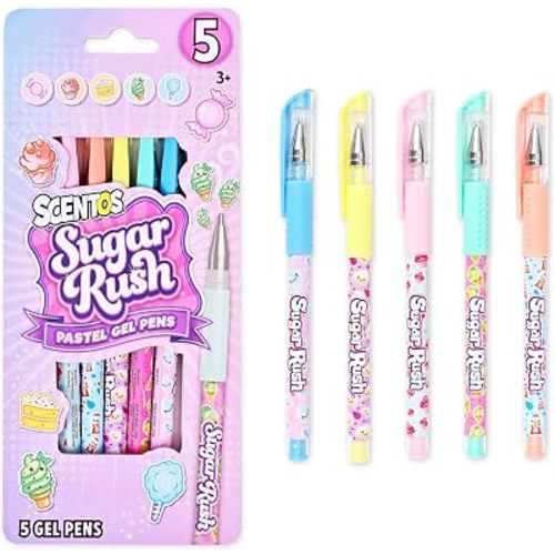 Sugar Rush Scentos Colored Gel Pens for Kids - Candy Scented Pens - Medium Point Gel Pens for Coloring - For Ages 4 and Up - 5 Count