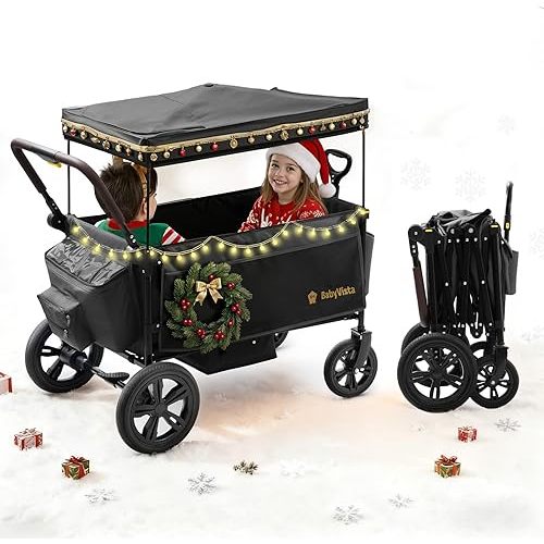 Stroller Wagon for Kids, One-Hand Adjustable Push/Pull Handle, Spacious Storage, 8"/12" All-Terrain Wheels, Canopy with Bug Net, Wagon Stroller for Daily Walks, Short Trips & Grocery Runs